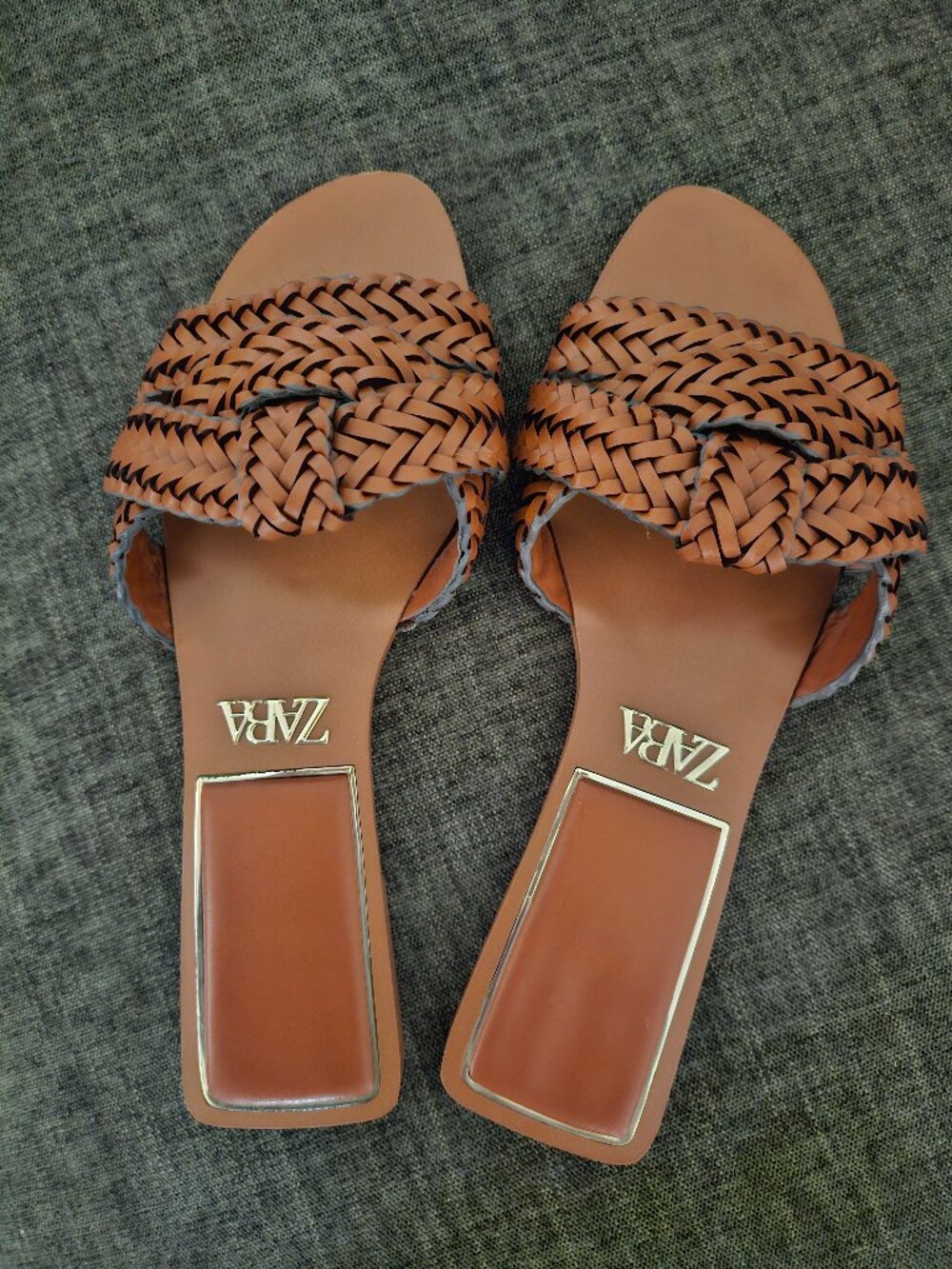 Zara Braided Leather Slide Sandals - Size 38